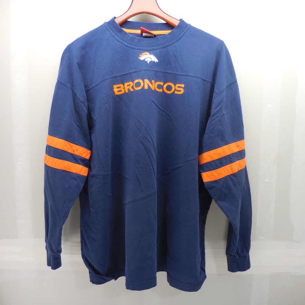 NFL Denver Broncos Long Sleeve Shirt Mens 2XL Navy Blue Orange Embroidered Tee